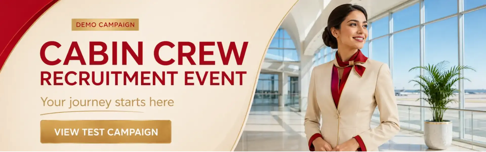 Gigaboard sponsored banners for airlines: Emirates Cabin Crew Open Day, Etihad Recruitment Event, Qatar Airways recruitment event, Philippine Airlines Cabin Crew Recruitment Event and Cebu Pacific Cabin Crew Recruitment Event.