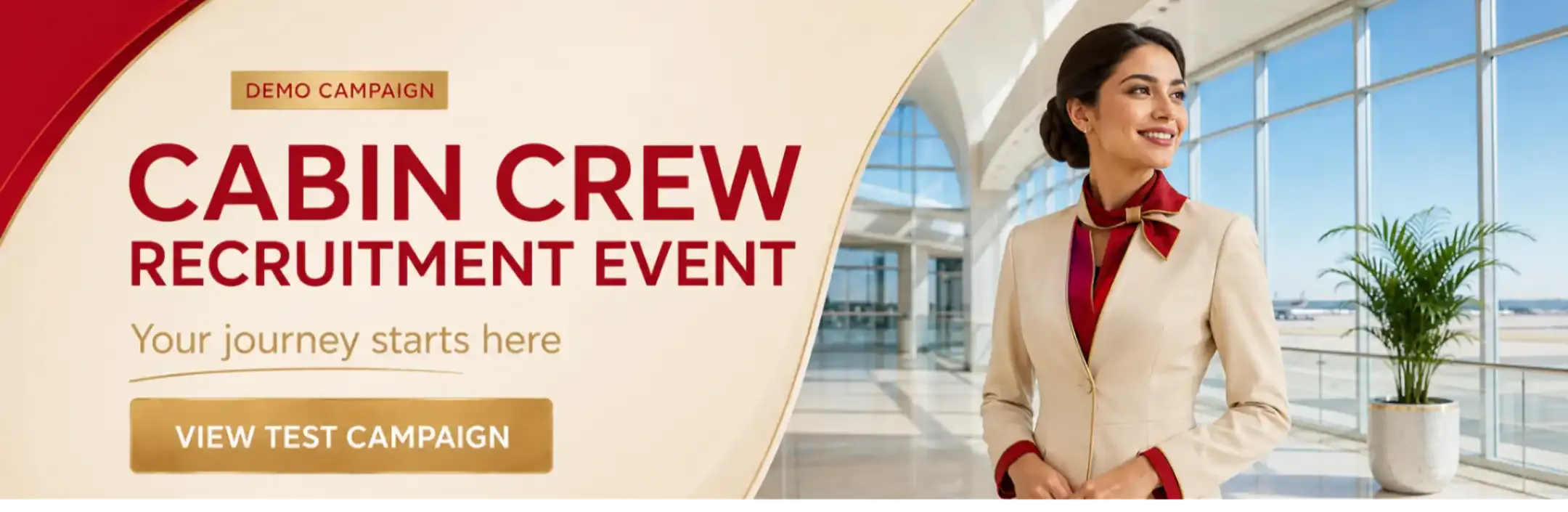 Homepage Megaboard sponsored banners for airlines: Emirates Cabin Crew Open Day, Etihad Recruitment Event, Qatar Airways recruitment event, Philippine Airlines Cabin Crew Recruitment Event and Cebu Pacific Cabin Crew Recruitment Event.