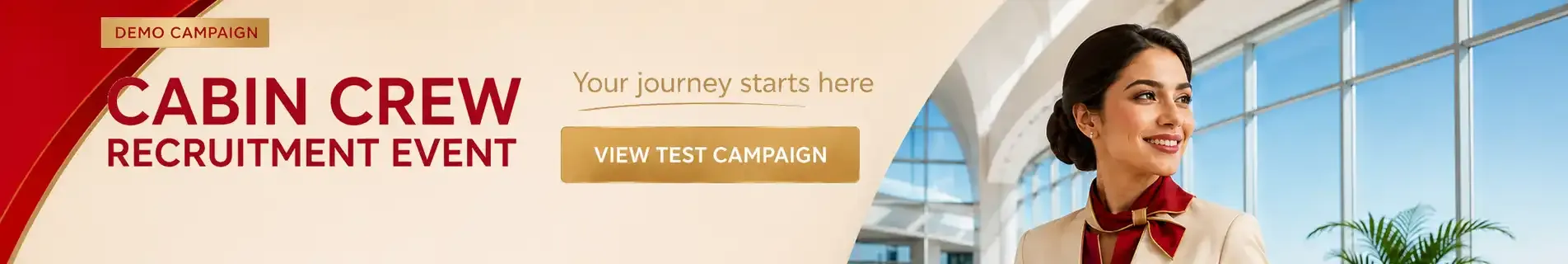 Wideboard sponsored banners for airlines: Emirates Cabin Crew Open Day, Etihad Recruitment Event, Qatar Airways recruitment event, Philippine Airlines Cabin Crew Recruitment Event and Cebu Pacific Cabin Crew Recruitment Event.