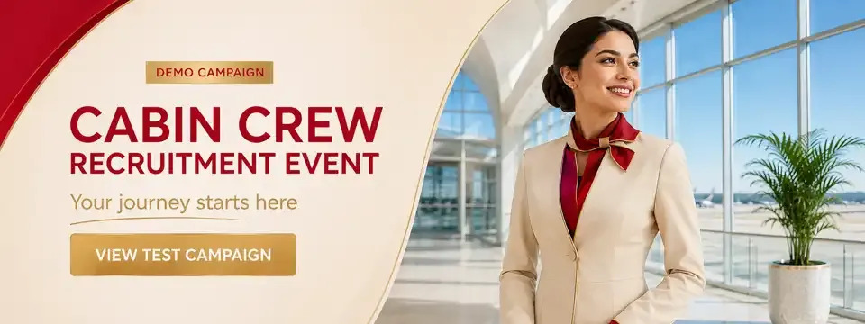Mobileboard sponsored banners for airlines: Emirates Cabin Crew Open Day, Etihad Recruitment Event, Qatar Airways recruitment event, Philippine Airlines Cabin Crew Recruitment Event and Cebu Pacific Cabin Crew Recruitment Event.